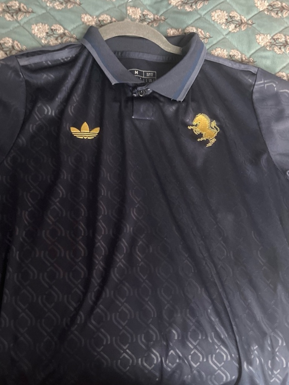 Men's Black Polo Shirt with Gold Logos